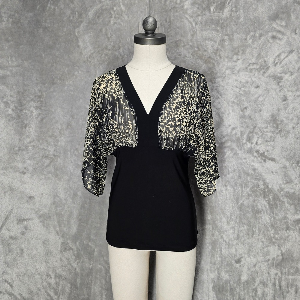 Envy Y2K Top Women M Floral Sheer Sleeve V-Neck Whimsigoth Dark Fairy‎ Empire